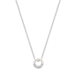 Sterling Silver Rhodium Plated Pearl Clear CZ Necklace