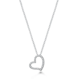Sterling Silver Rhodium Plated Heart Clear CZ Necklace