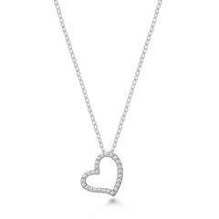 Sterling Silver Rhodium Plated Heart Clear CZ Necklace