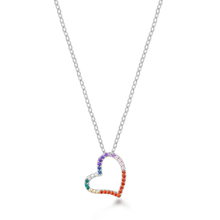 Load image into Gallery viewer, Sterling Silver Rhodium Plated Heart Multi Colored CZ Necklace