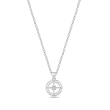 Load image into Gallery viewer, Sterling Silver Rhodium Plated Compass Clear CZ Necklace