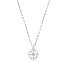 Sterling Silver Rhodium Plated Compass Clear CZ Necklace