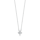 Sterling Silver Rhodium Plated Square Solitaire Clear CZ Necklace