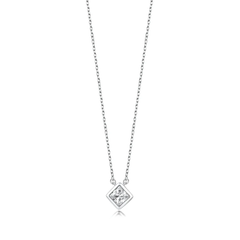 Sterling Silver Rhodium Plated Square Solitaire Clear CZ Necklace