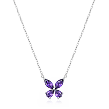 Load image into Gallery viewer, Sterling Silver Rhodium Plated Butterfly Amethyst CZ Necklace