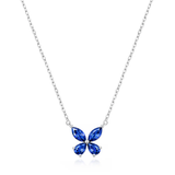 Sterling Silver Rhodium Plated Butterfly Blue Sapphire CZ Necklace