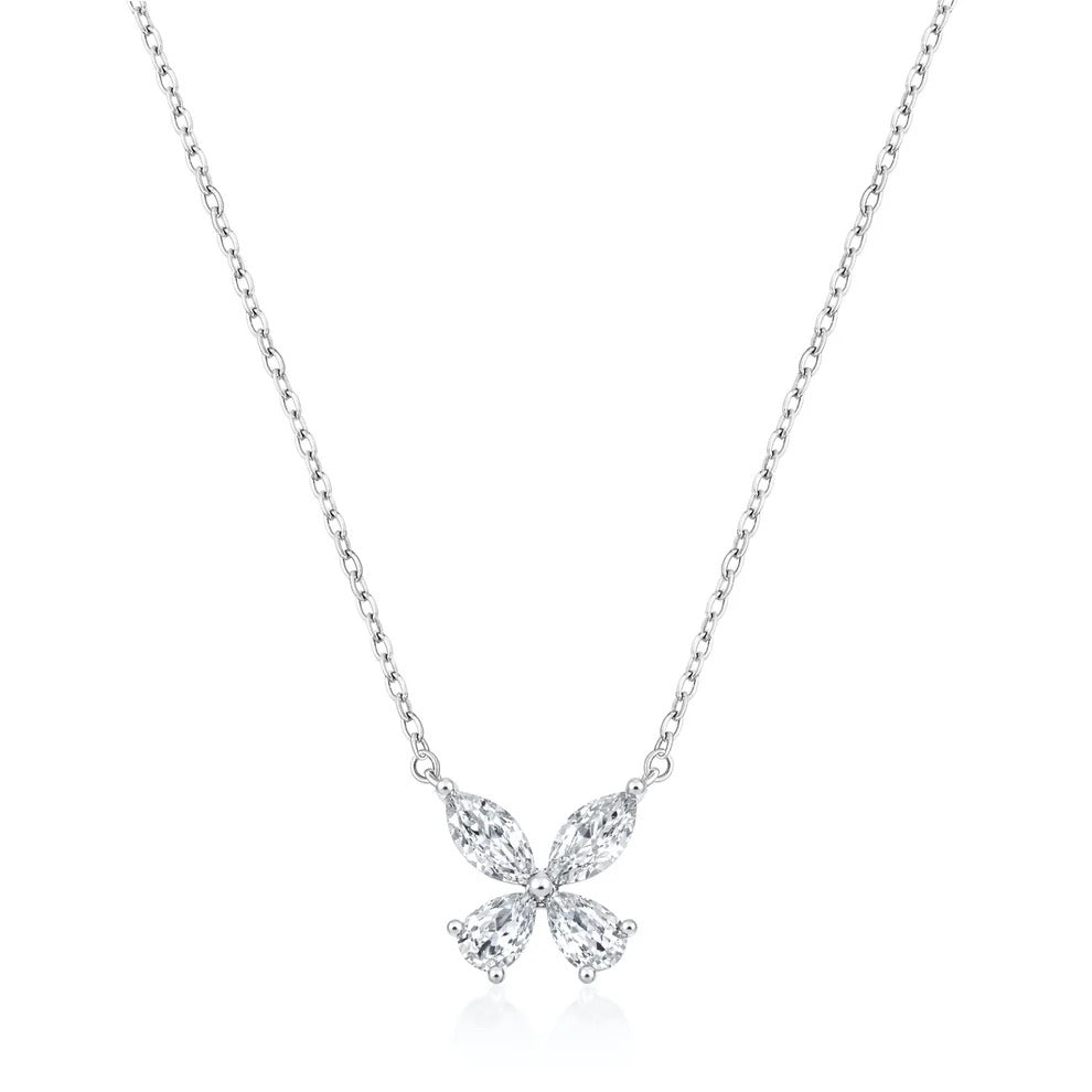 Sterling Silver Rhodium Plated Clear CZ Butterfly Necklace