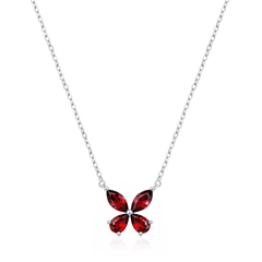 Sterling Silver Rhodium Plated Butterfly Garnet CZ Necklace