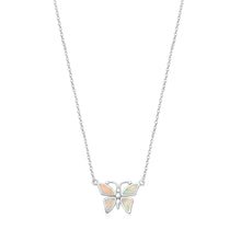 Load image into Gallery viewer, Sterling Silver Rhodium Plated White Lab Opal Butterfly Necklace
