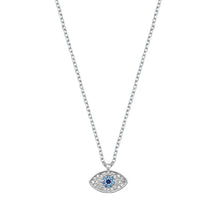 Load image into Gallery viewer, Sterling Silver Rhodium Plated Clear CZ and Blue CZ Evil Eye Necklace