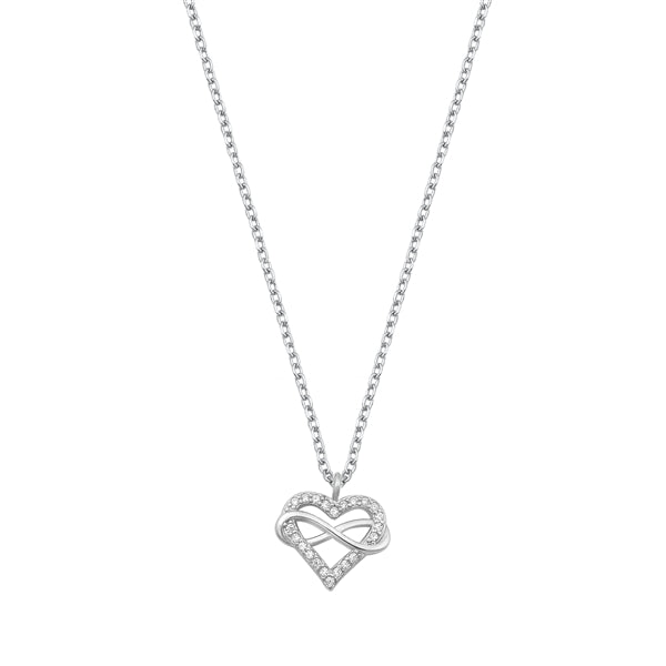 Sterling Silver Rhodium Plated Clear CZ Heart Necklace