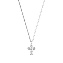 Load image into Gallery viewer, Sterling Silver Rhodium Plated Clear Bezel CZ Cross Necklace