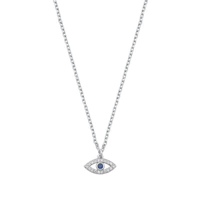 Sterling Silver Rhodium Plated Clear CZ Evil Sapphire Eye Necklace