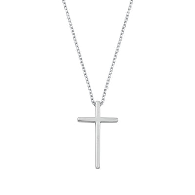 Sterling Silver Rhodium Plated Plain Cross Necklace
