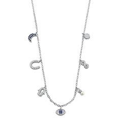 Sterling Silver Rhodium Plated Different Shapes Blue And Clear CZ Necklace
