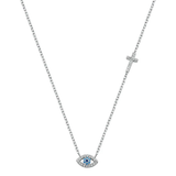 Sterling Silver Rhodium Plated Evil Eye And Cross CZ Necklace