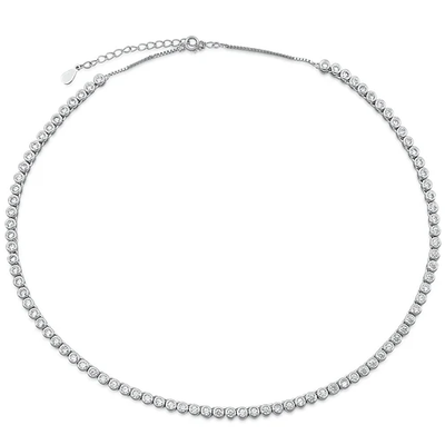 Sterling Silver Rhodium Plated Clear CZ Necklace