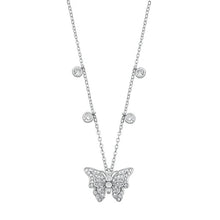 Load image into Gallery viewer, Sterling Silver Rhodium Plated Clear CZ 11.8mm Butterfly Necklace