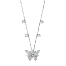 Load image into Gallery viewer, Sterling Silver Rhodium Plated Butterfly Clear CZ Necklace