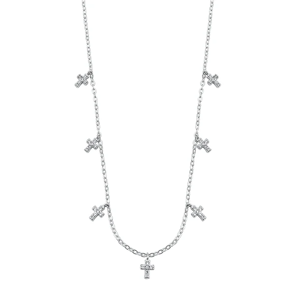Sterling Silver Rhodium Plated Crosses Clear CZ Necklace