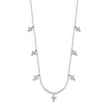 Load image into Gallery viewer, Sterling Silver Rhodium Plated Crosses Clear CZ Necklace