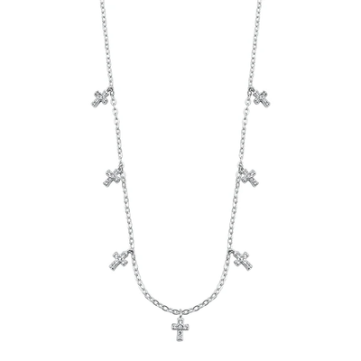 Sterling Silver Rhodium Plated Crosses Clear CZ Necklace
