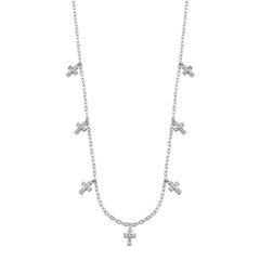 Sterling Silver Rhodium Plated Crosses Clear CZ Necklace