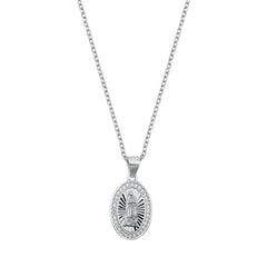 Sterling Silver Rhodium Plated Clear CZ Virgin Mary Necklace
