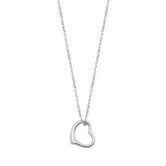Sterling Silver Rhodium Plated Clear CZ Floating Heart Necklace