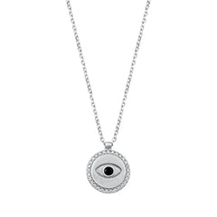 Sterling Silver Rhodium Plated Evil Eye Clear CZ Necklace
