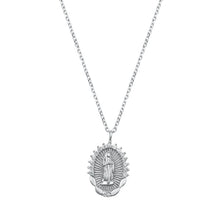 Load image into Gallery viewer, Sterling Silver Rhodium Plated Clear CZ Virgin Mary Necklace-17.5mm
