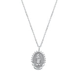 Sterling Silver Rhodium Plated Clear CZ Virgin Mary Necklace-17.5mm