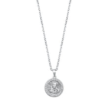 Load image into Gallery viewer, Sterling Silver Rhodium Plated Clear CZ Jesus Necklace