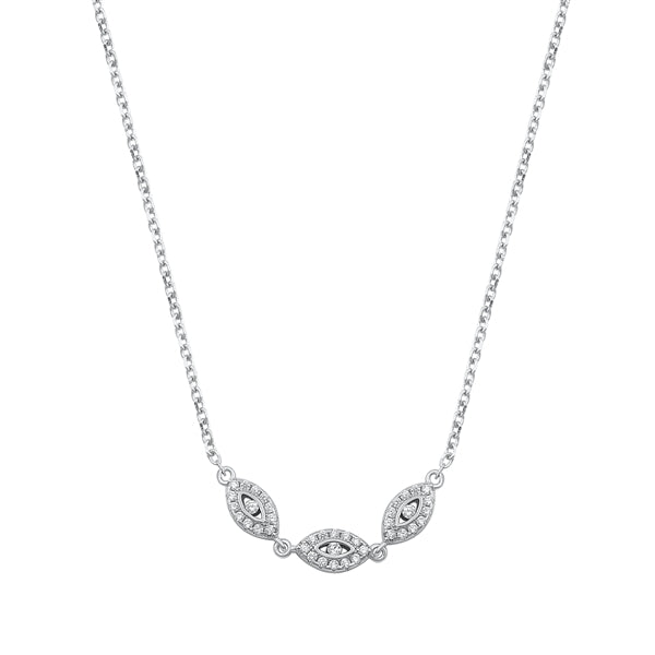 Sterling Silver Rhodium Plated Clear CZ Evil Eye Necklace-4.2mm