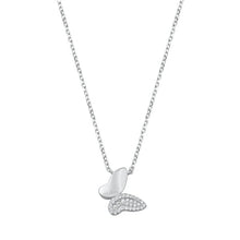 Load image into Gallery viewer, Sterling Silver Rhodium Plated Butterfly Clear CZ Necklace