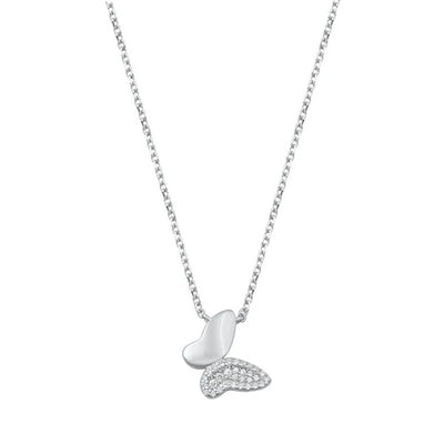 Sterling Silver Rhodium Plated Butterfly Clear CZ Necklace
