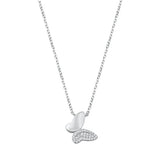 Sterling Silver Rhodium Plated Butterfly Clear CZ Necklace