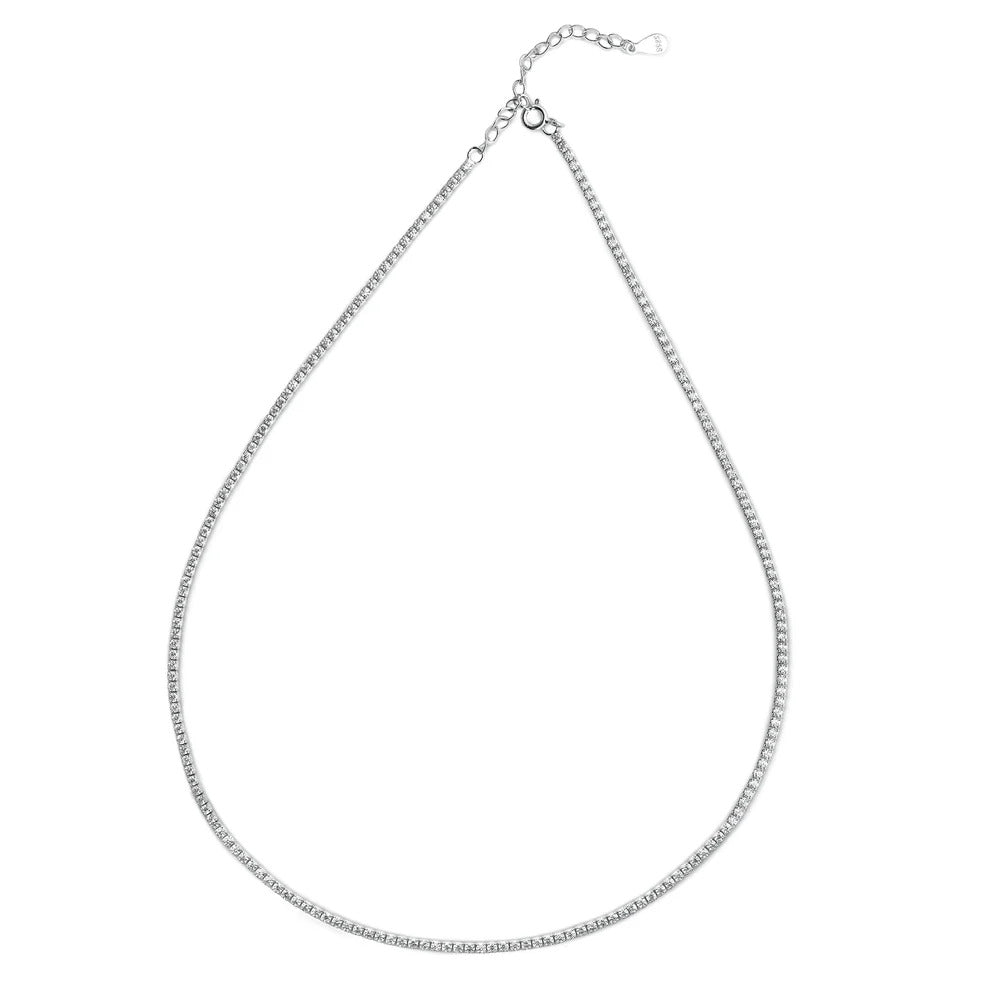 Sterling Silver Rhodium Plated Clear CZ Necklace