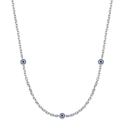 Sterling Silver Rhodium Plated Evil Eye Necklace