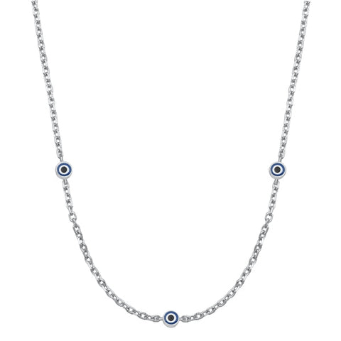Sterling Silver Rhodium Plated Evil Eye Necklace