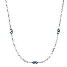 Load image into Gallery viewer, Sterling Silver Rhodium Plated three Evil Eye Necklace-3mm
