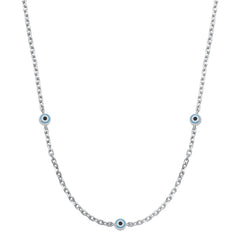 Sterling Silver Rhodium Plated Round Evil Eye Necklace-3mm