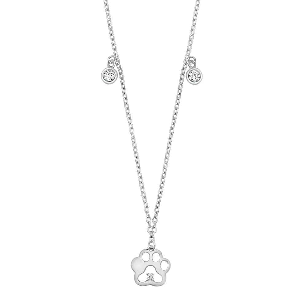 Sterling Silver Paw Print Clear CZ Necklace