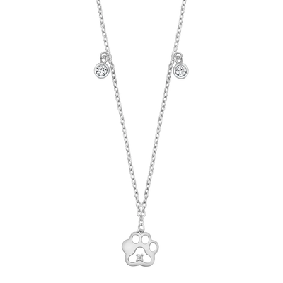Sterling Silver Paw Print Clear CZ Necklace
