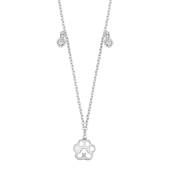 Sterling Silver Paw Print Clear CZ Necklace