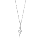 Sterling Silver Rhodium Plated Snake Clear CZ Necklace