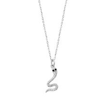 Load image into Gallery viewer, Sterling Silver Rhodium Plated Snake Black And Clear CZ Necklace
