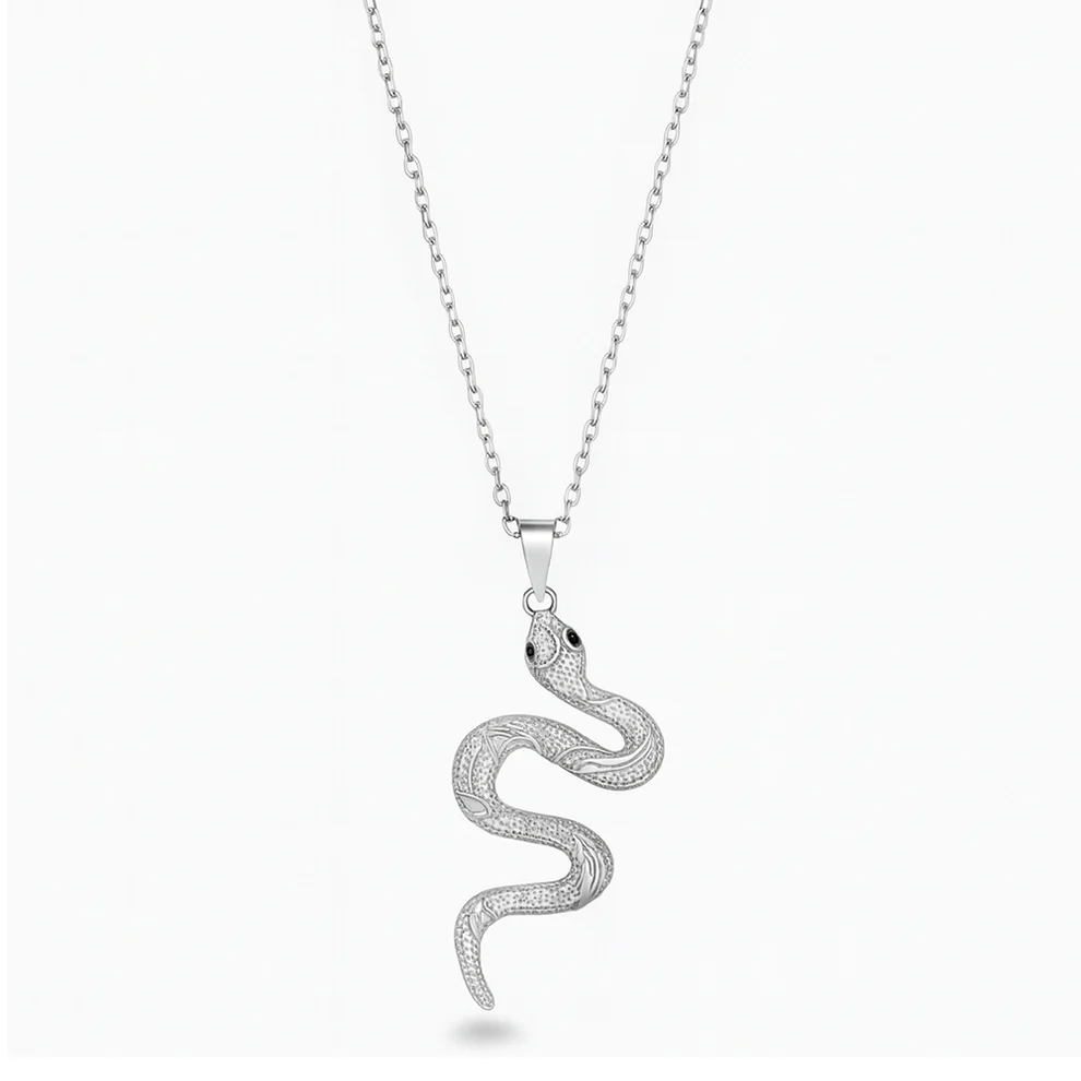 Sterling Silver Rhodium Plated Snake Necklace