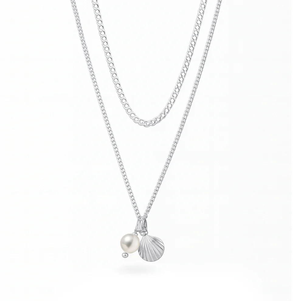 Sterling Silver Polished Seashell And Pearl Necklace