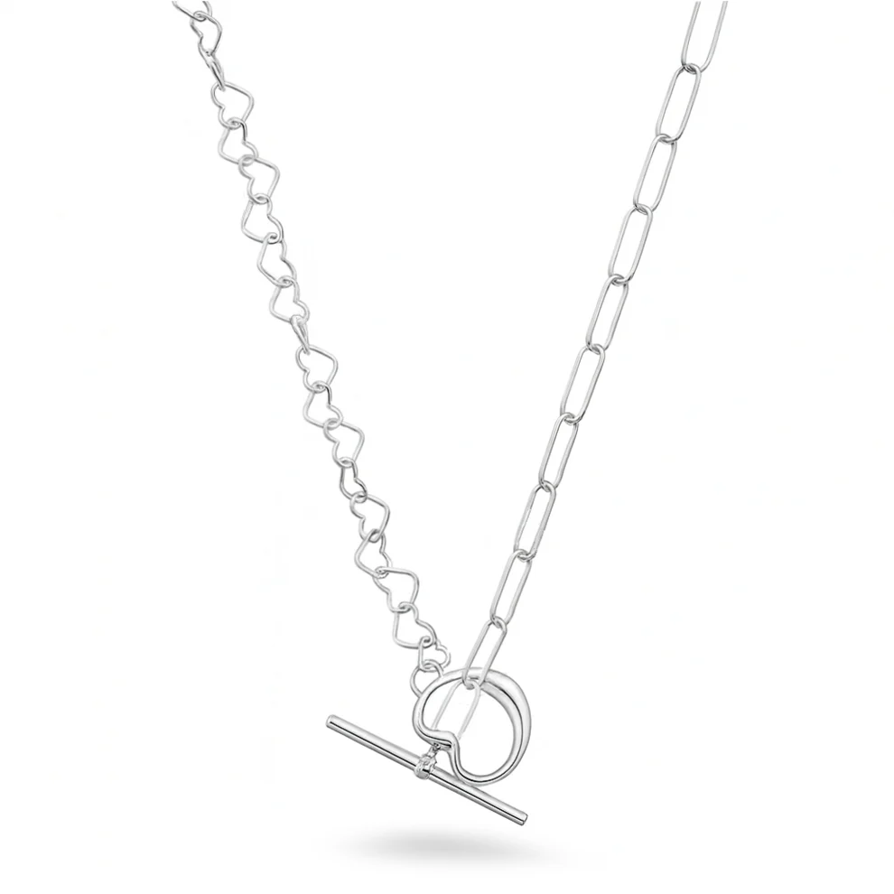 Sterling Silver Polished Heart Link And Paperclip Necklace